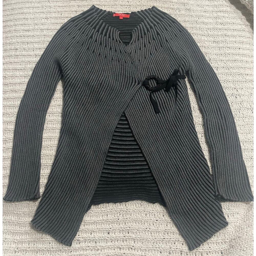Lo Ri Cardigan Sweater Ribbed Italy Wool Blend Womens Small Gray